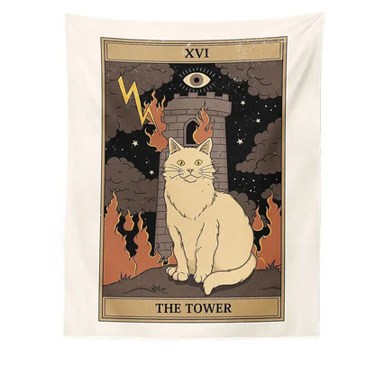 Boho cat divination tarot card tapestry bedroom wall hanging