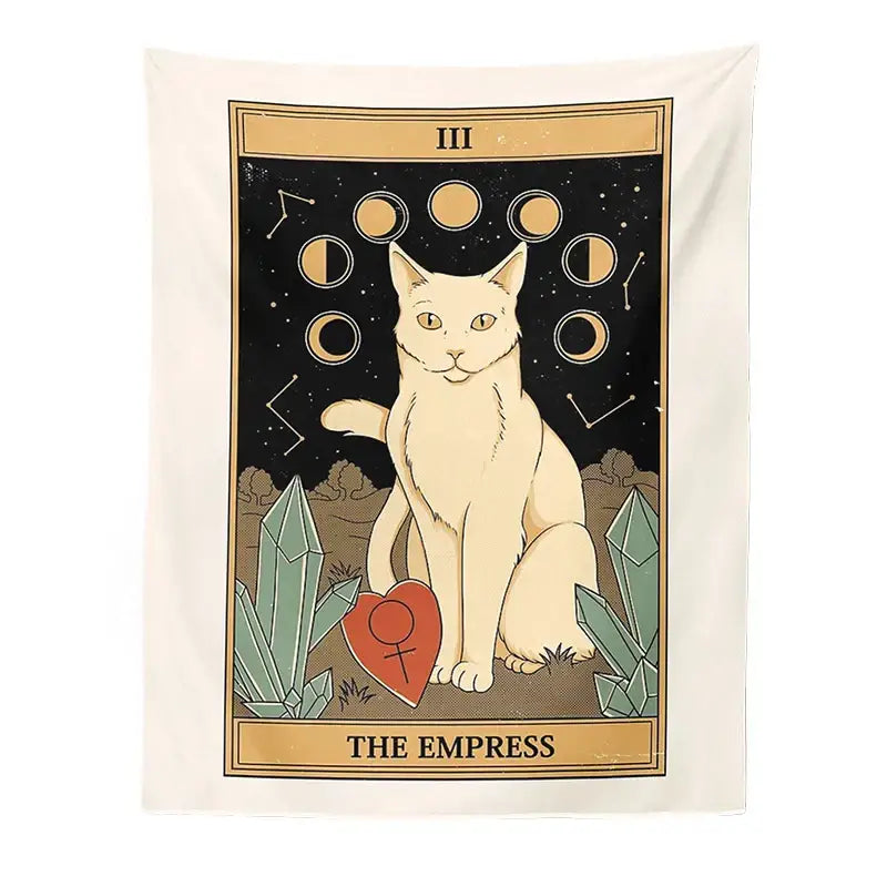 Boho cat divination tarot card tapestry bedroom wall hanging