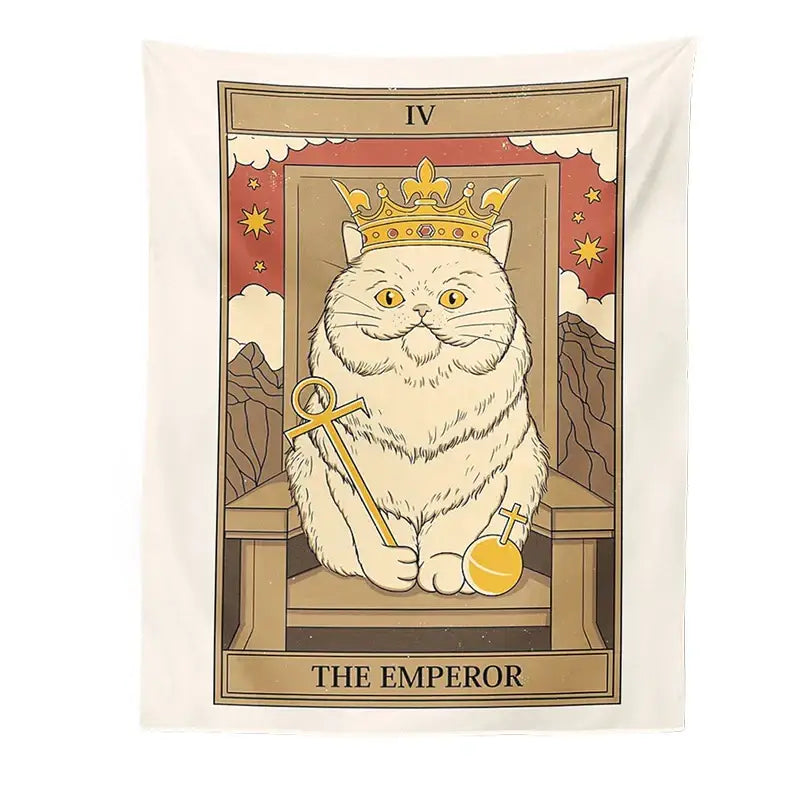 Boho cat divination tarot card tapestry bedroom wall hanging