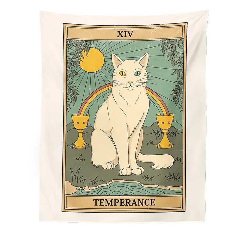Boho cat divination tarot card tapestry bedroom wall hanging