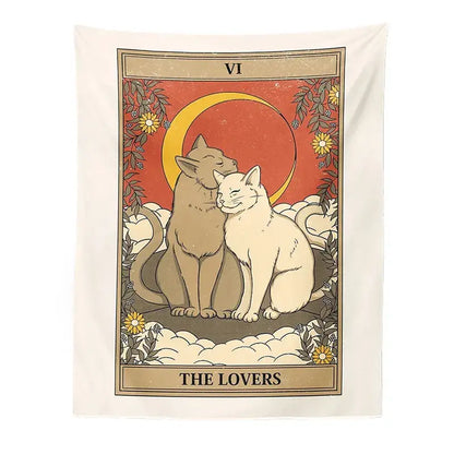Boho cat divination tarot card tapestry bedroom wall hanging