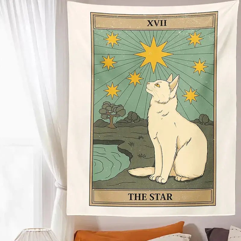 Boho cat divination tarot card tapestry bedroom wall hanging