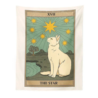 Boho cat divination tarot card tapestry bedroom wall hanging