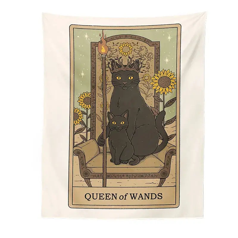 Boho cat divination tarot card tapestry bedroom wall hanging