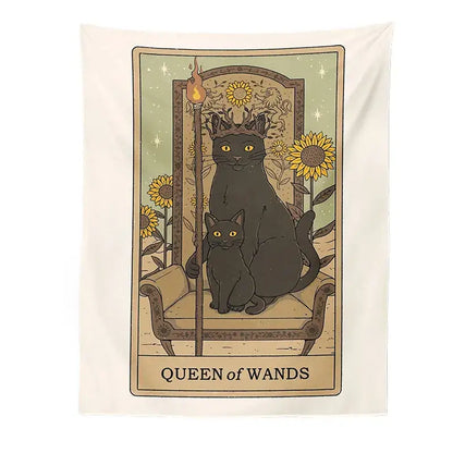Boho cat divination tarot card tapestry bedroom wall hanging