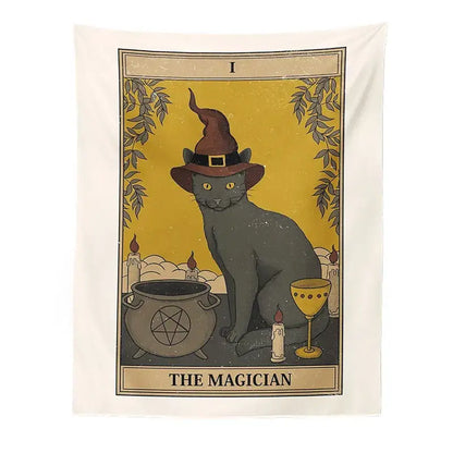 Boho cat divination tarot card tapestry bedroom wall hanging