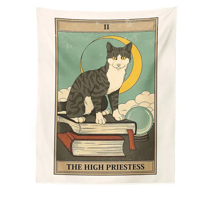 Boho cat divination tarot card tapestry bedroom wall hanging