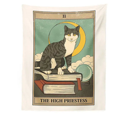 Boho cat divination tarot card tapestry bedroom wall hanging
