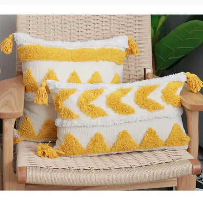 Boho chenille tufted pillow case cream & mustard living room decor