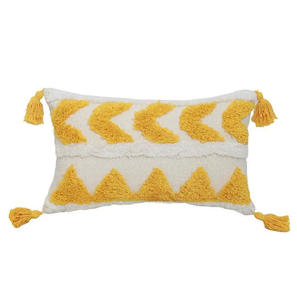Boho chenille tufted pillow case cream & mustard living room decor