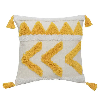 Boho chenille tufted pillow case cream & mustard living room decor