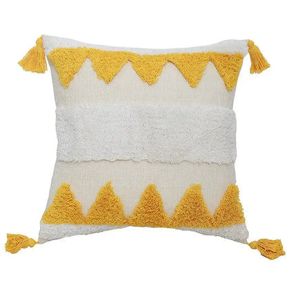 Boho chenille tufted pillow case cream & mustard living room decor