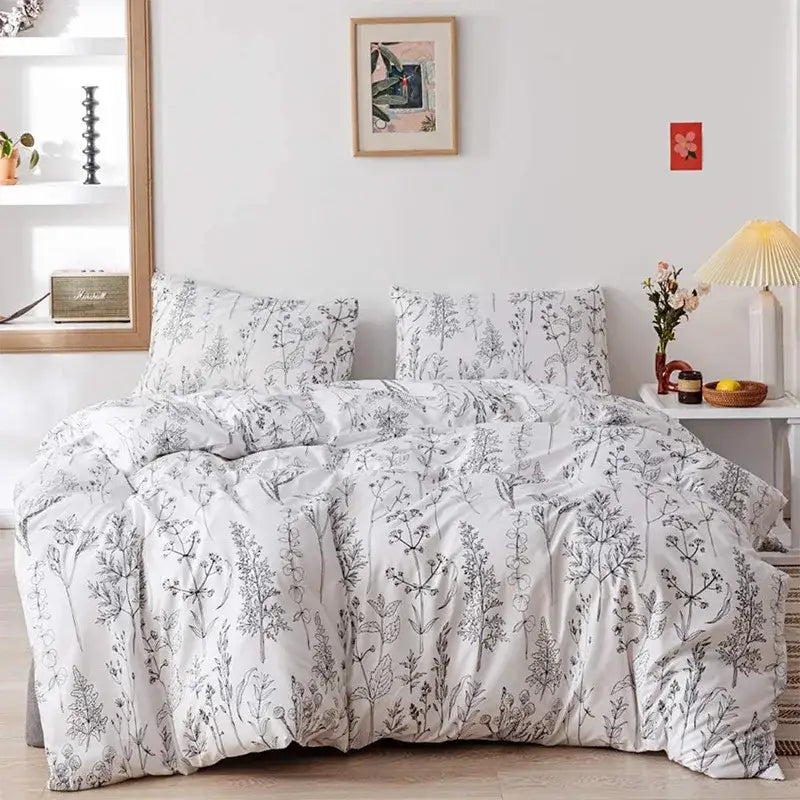 Boho chic stripe black & white snowflake bedding set bedroom microfiber