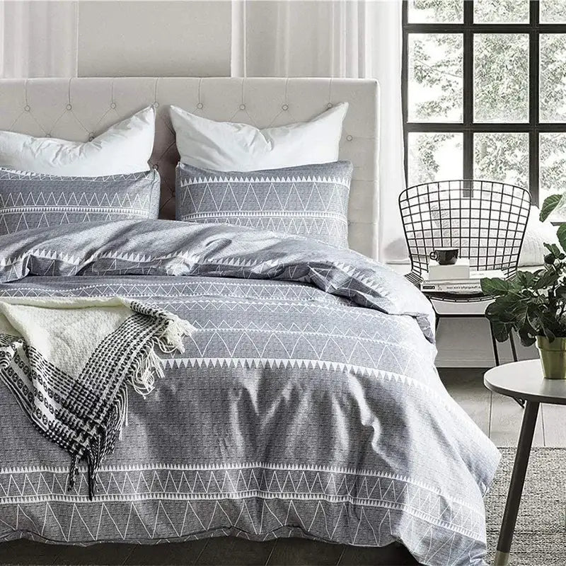 Boho chic stripe black & white snowflake bedding set bedroom microfiber