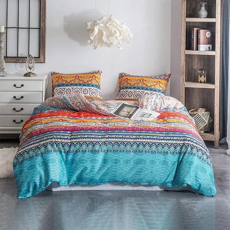 Boho chic stripe black & white snowflake bedding set bedroom microfiber