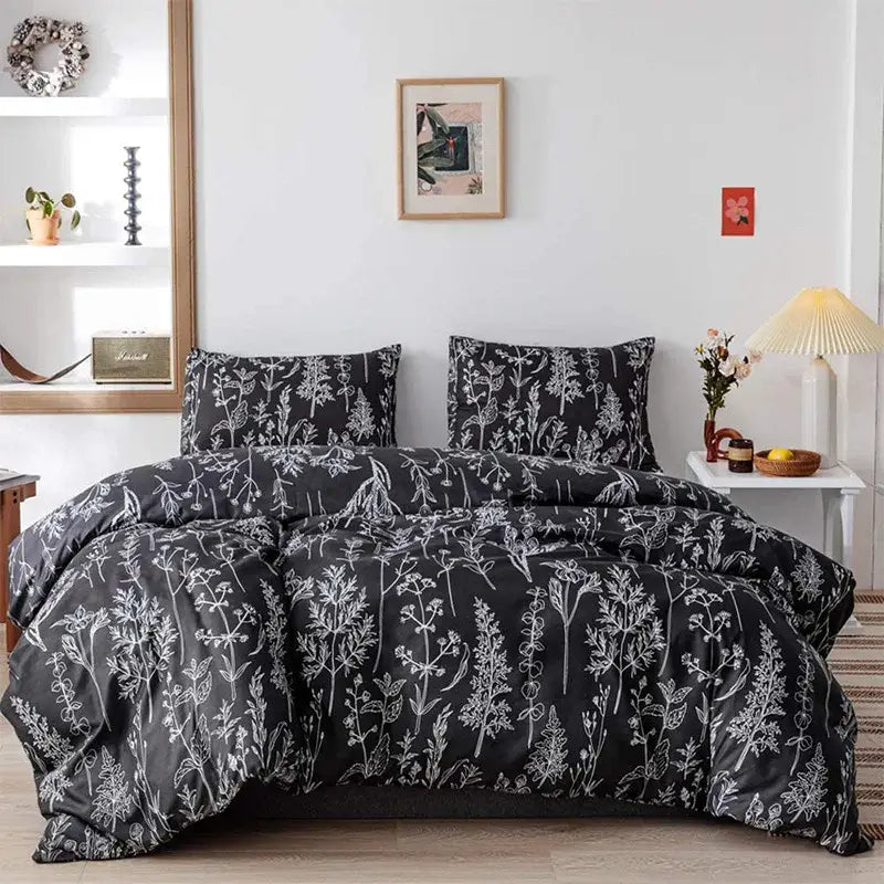 Boho chic stripe black & white snowflake bedding set bedroom microfiber