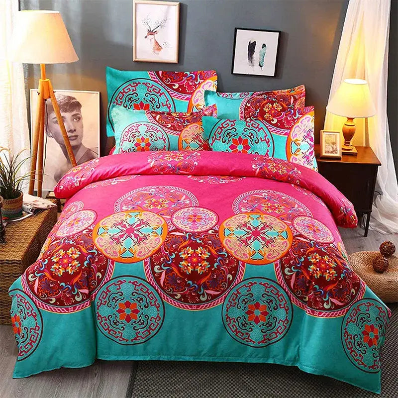 Boho chic stripe black & white snowflake bedding set bedroom microfiber