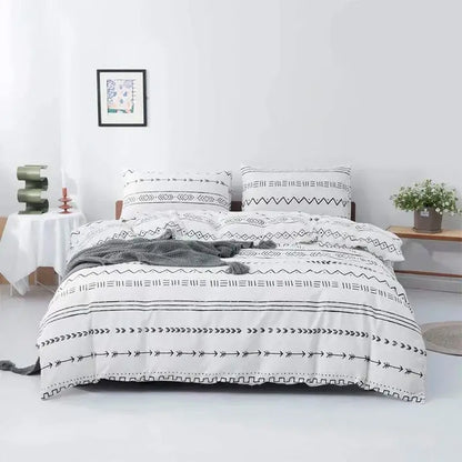 Boho chic stripe black & white snowflake bedding set bedroom microfiber