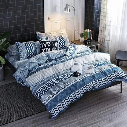 Boho chic stripe black & white snowflake bedding set bedroom microfiber