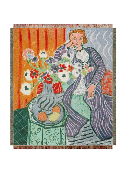 Boho chic throw blanket orange & blue leopard print living room