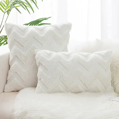 Boho chic white faux fur chevron pillow cover bedroom decor