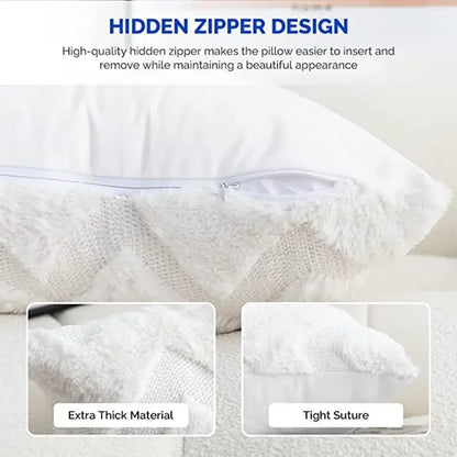 Boho chic white faux fur chevron pillow cover bedroom decor