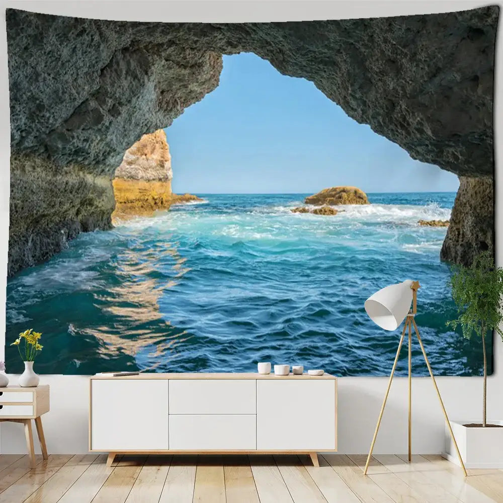 Boho coastal cave tapestry wall hanging bedroom seaside decor