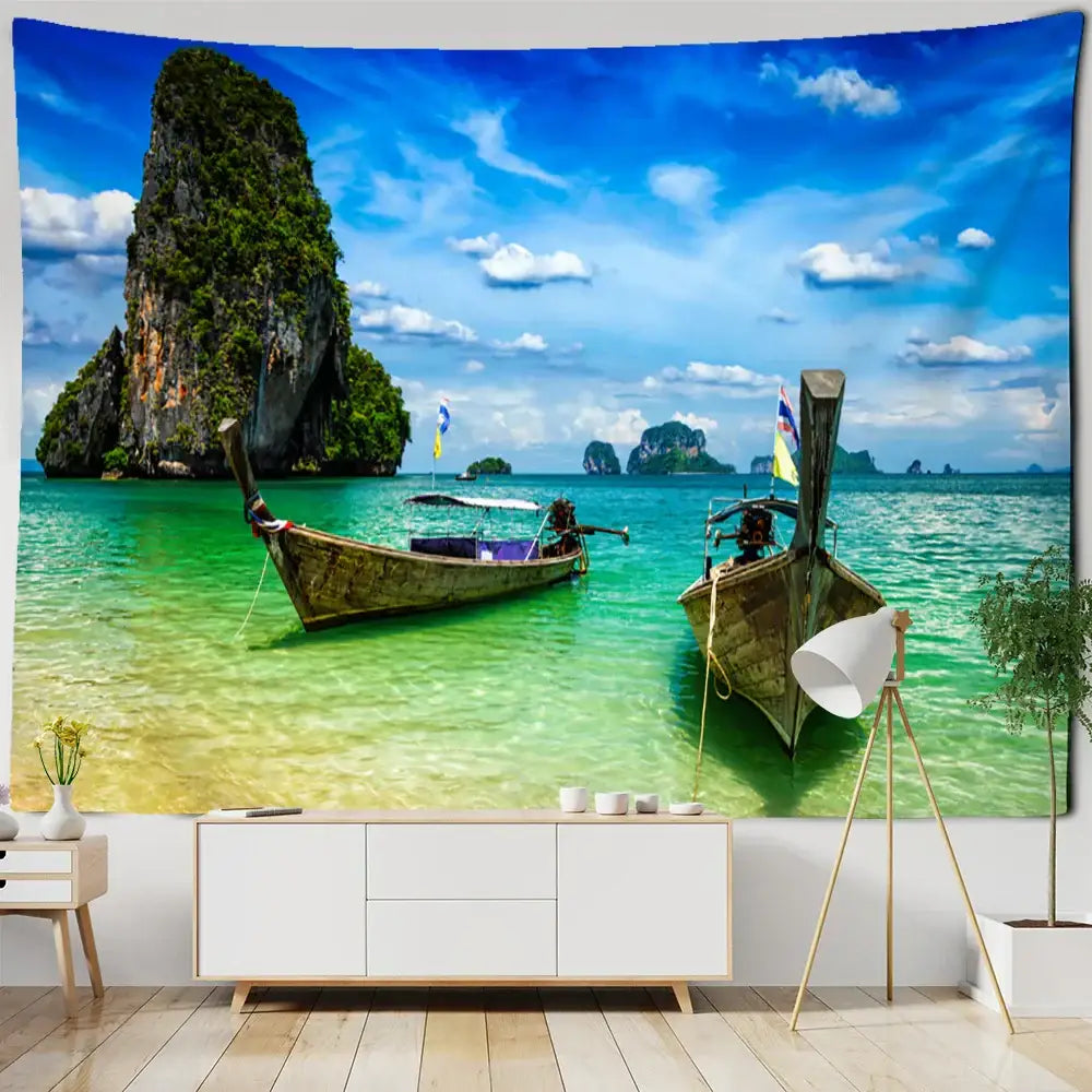 Boho coastal cave tapestry wall hanging bedroom seaside decor