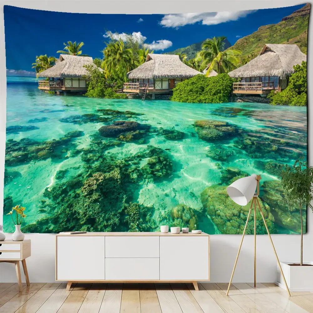 Boho coastal cave tapestry wall hanging bedroom seaside decor