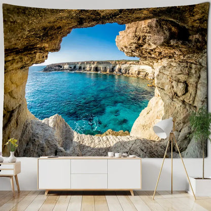 Boho coastal cave tapestry wall hanging bedroom seaside decor
