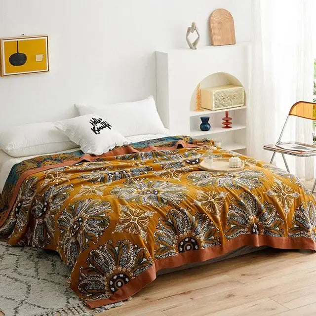 Boho cotton blanket patchwork geometric throw bedroom decor