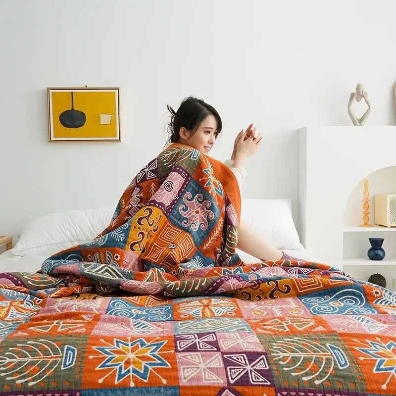 Boho cotton blanket patchwork geometric throw bedroom decor