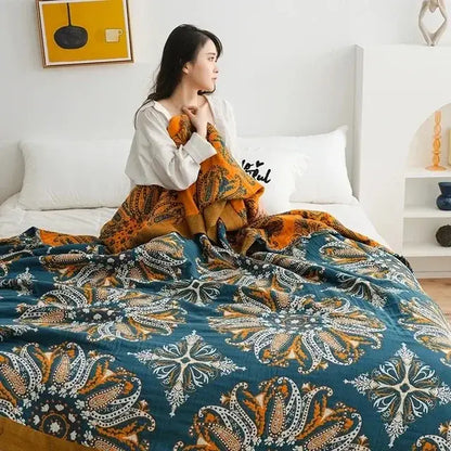 Boho cotton blanket patchwork geometric throw bedroom decor
