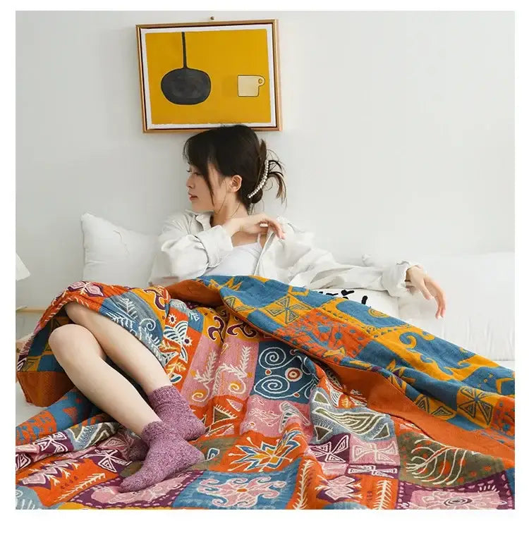 Boho cotton blanket patchwork geometric throw bedroom decor