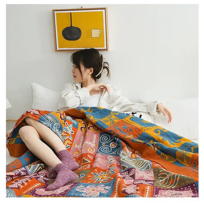 Boho cotton blanket patchwork geometric throw bedroom decor