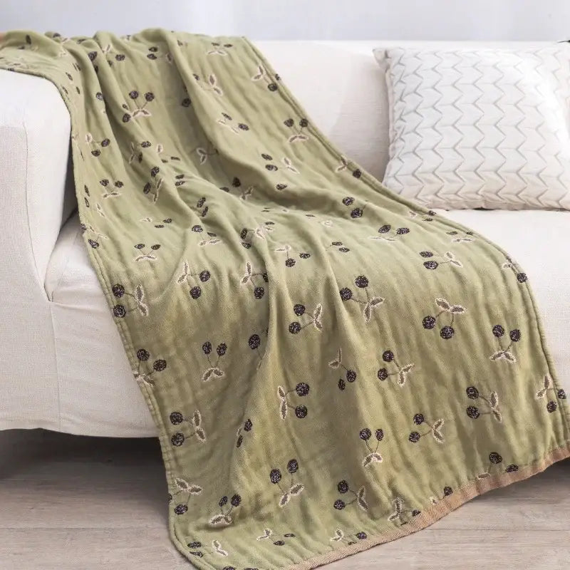 Boho cotton gauze bath towel beige & blue paisley bathroom wrap