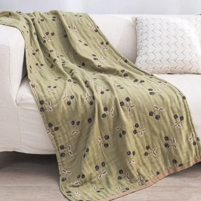 Boho cotton gauze bath towel beige & blue paisley bathroom wrap