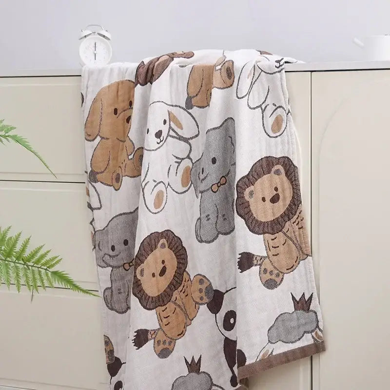 Boho cotton gauze bath towel beige & blue paisley bathroom wrap