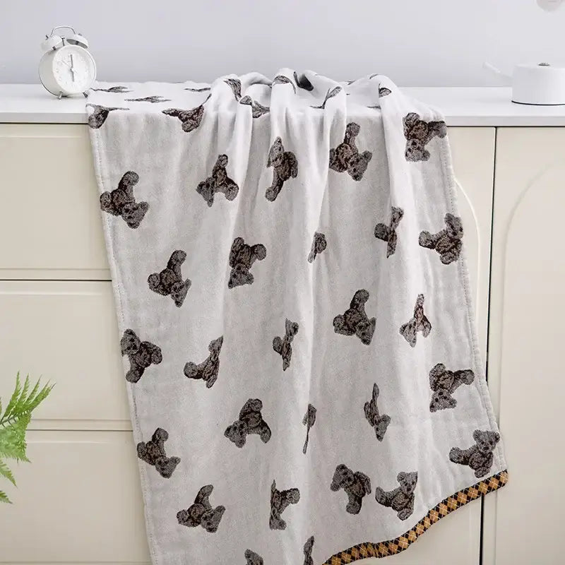 Boho cotton gauze bath towel beige & blue paisley bathroom wrap