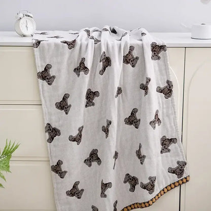 Boho cotton gauze bath towel beige & blue paisley bathroom wrap