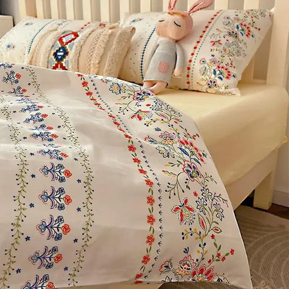 Boho cotton printed cream floral bedding set – bedroom duvet cover
