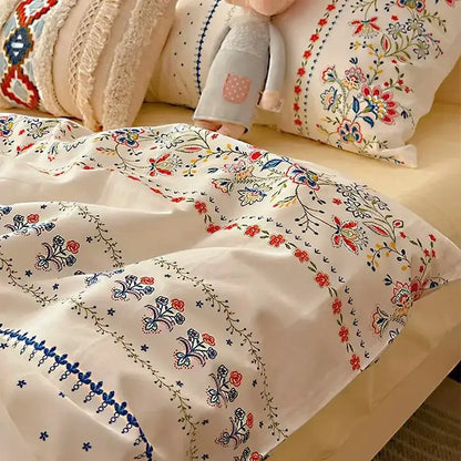 Boho cotton printed cream floral bedding set – bedroom duvet cover
