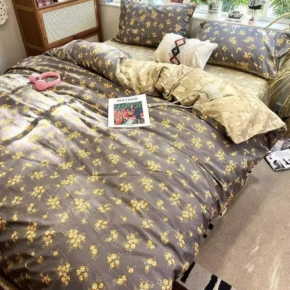Boho cotton printed cream floral bedding set – bedroom duvet cover