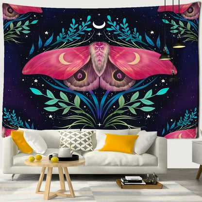 Boho cream and green butterfly tapestry bedroom wall hanging