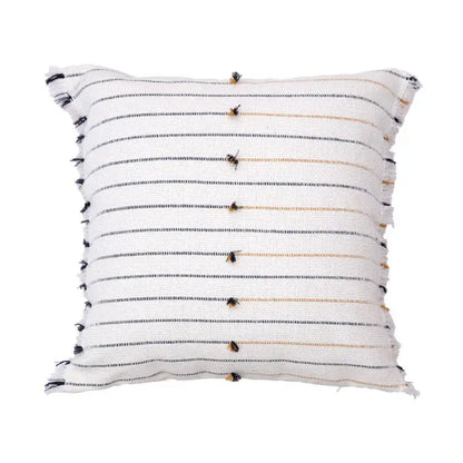 Boho cream & black handmade cotton woven cushion living room pillow