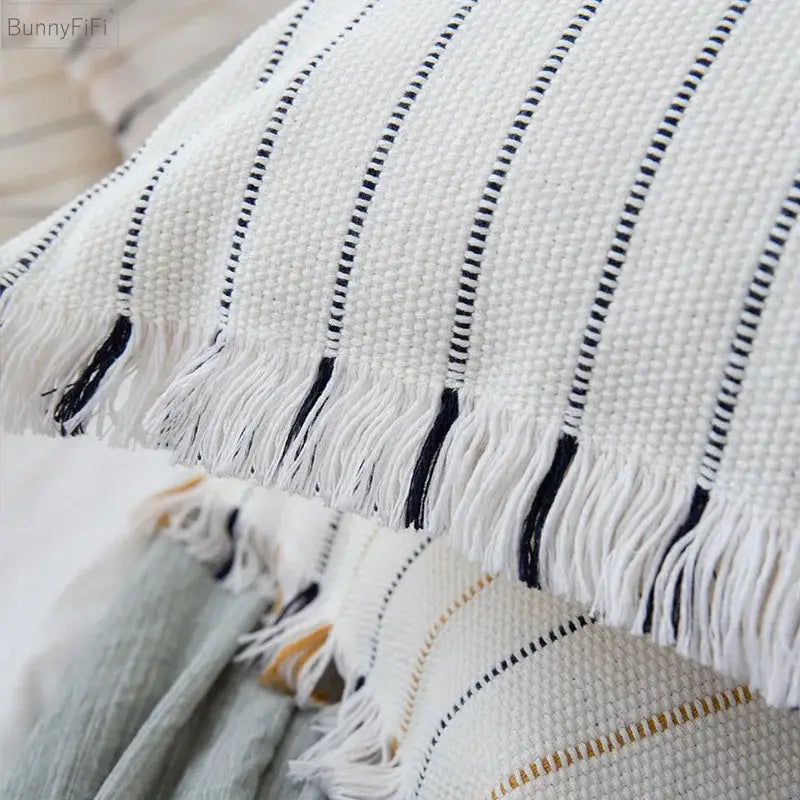 Boho cream & black handmade cotton woven cushion living room pillow