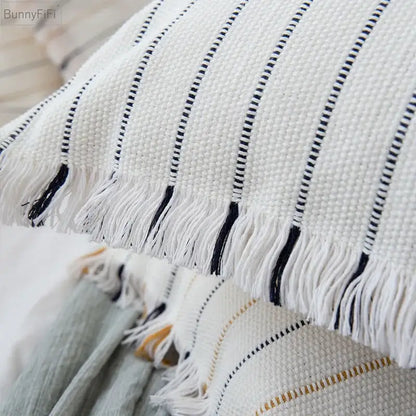 Boho cream & black handmade cotton woven cushion living room pillow