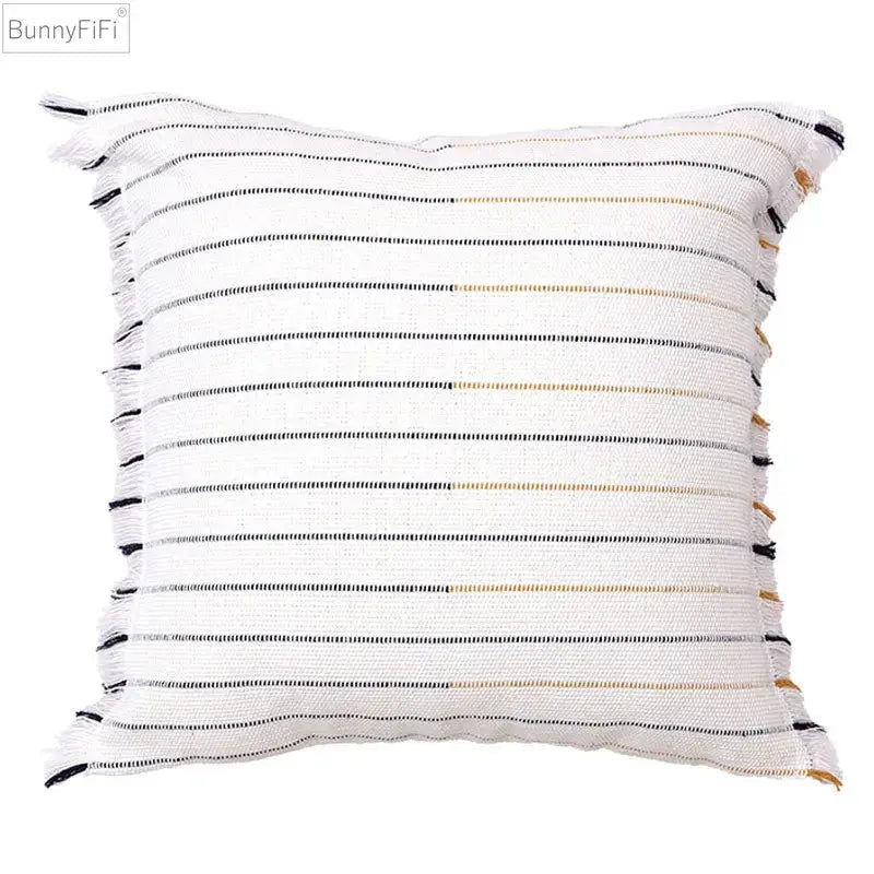 Boho cream & black handmade cotton woven cushion living room pillow