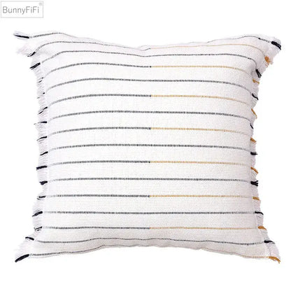 Boho cream & black handmade cotton woven cushion living room pillow