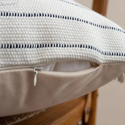 Boho cream & black handmade cotton woven cushion living room pillow